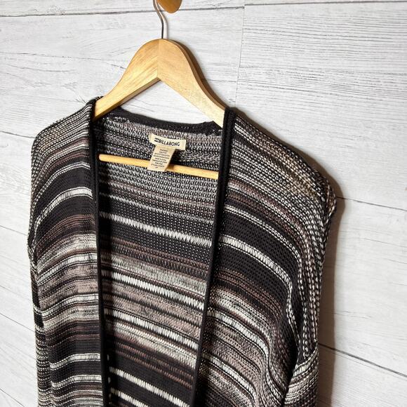 Billabong Cardigan Duster Womens Size S/P Brown with Pockets Striped Open Earthy - Picture 9 of 16